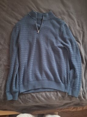 Denver Hayes Gray Textured Quarter-Zip Sweater